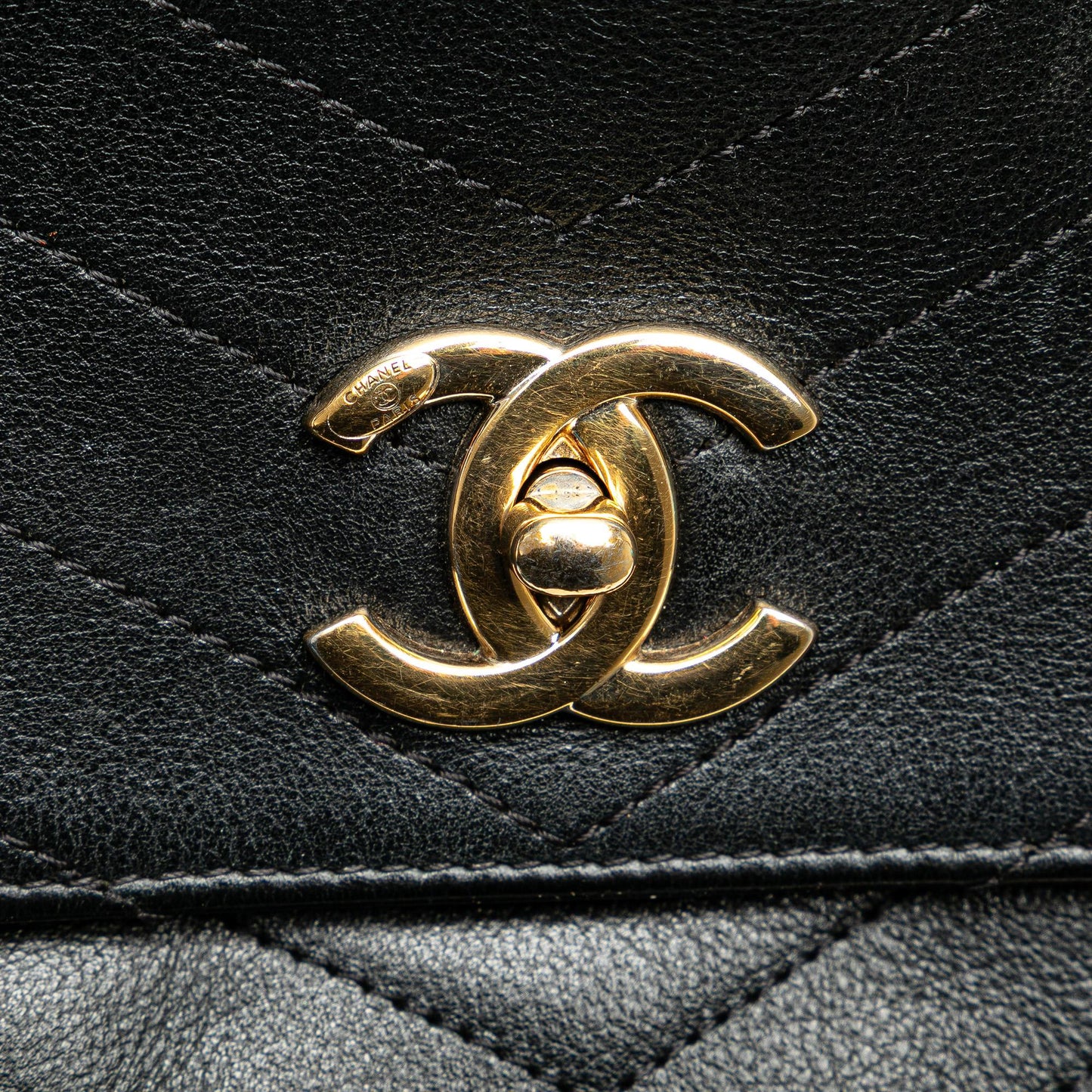 Chanel Medium Chevron Calfskin Elaphe Stitched Chic Top Handle Flap
