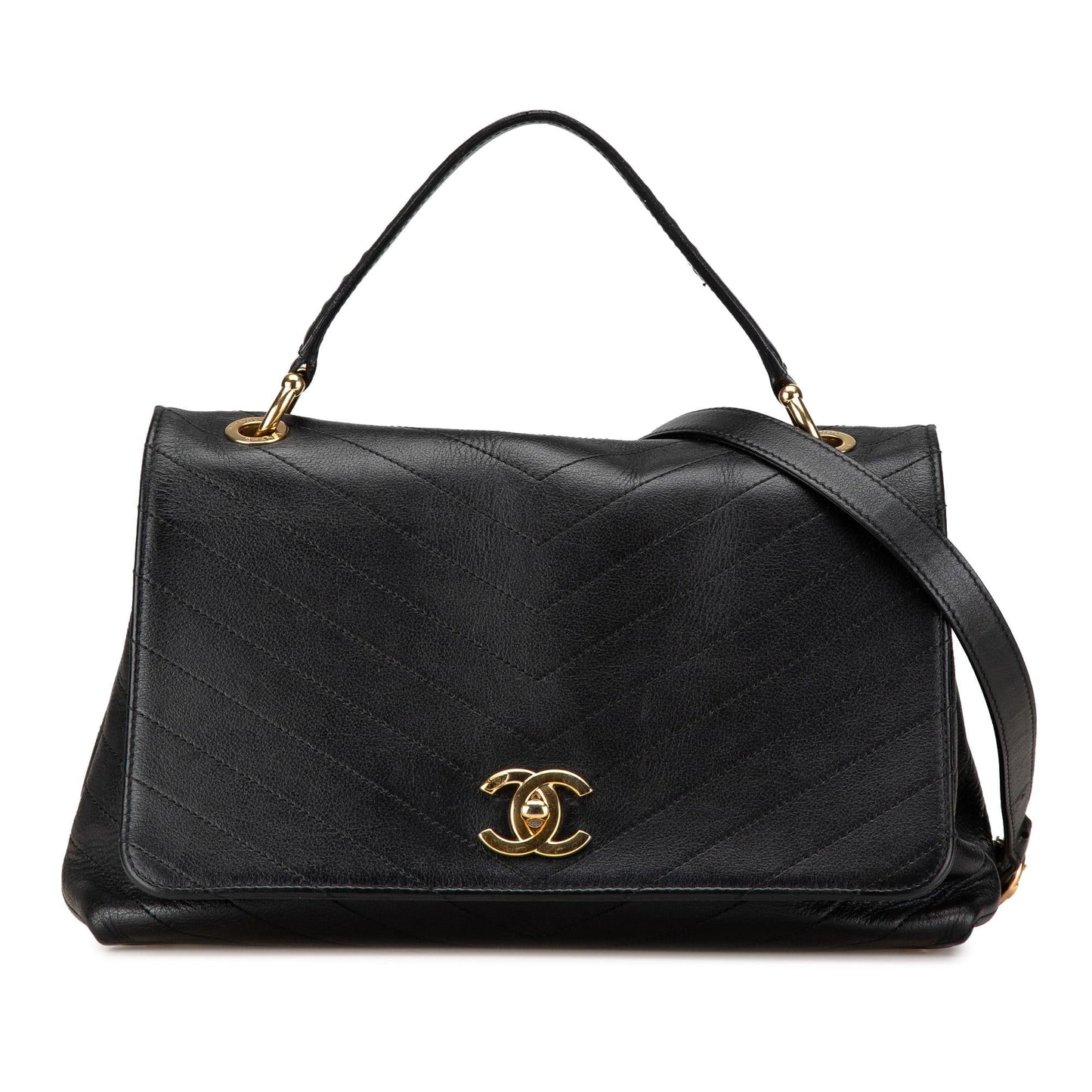 Chanel Medium Chevron Calfskin Elaphe Stitched Chic Top Handle Flap