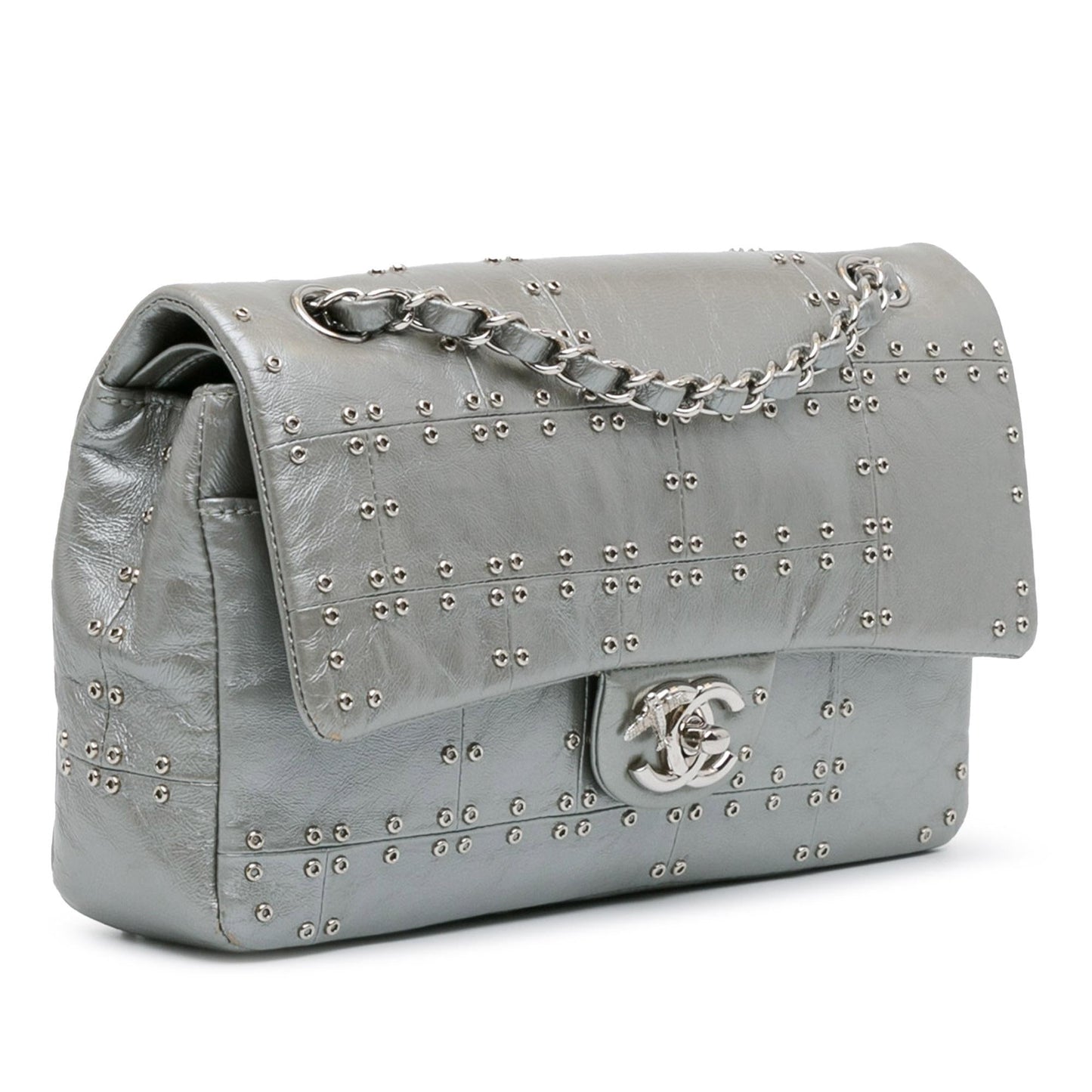 Chanel Medium Glazed Calfskin Grommet Embellished Airline Double Flap (SHG-fbozO4)