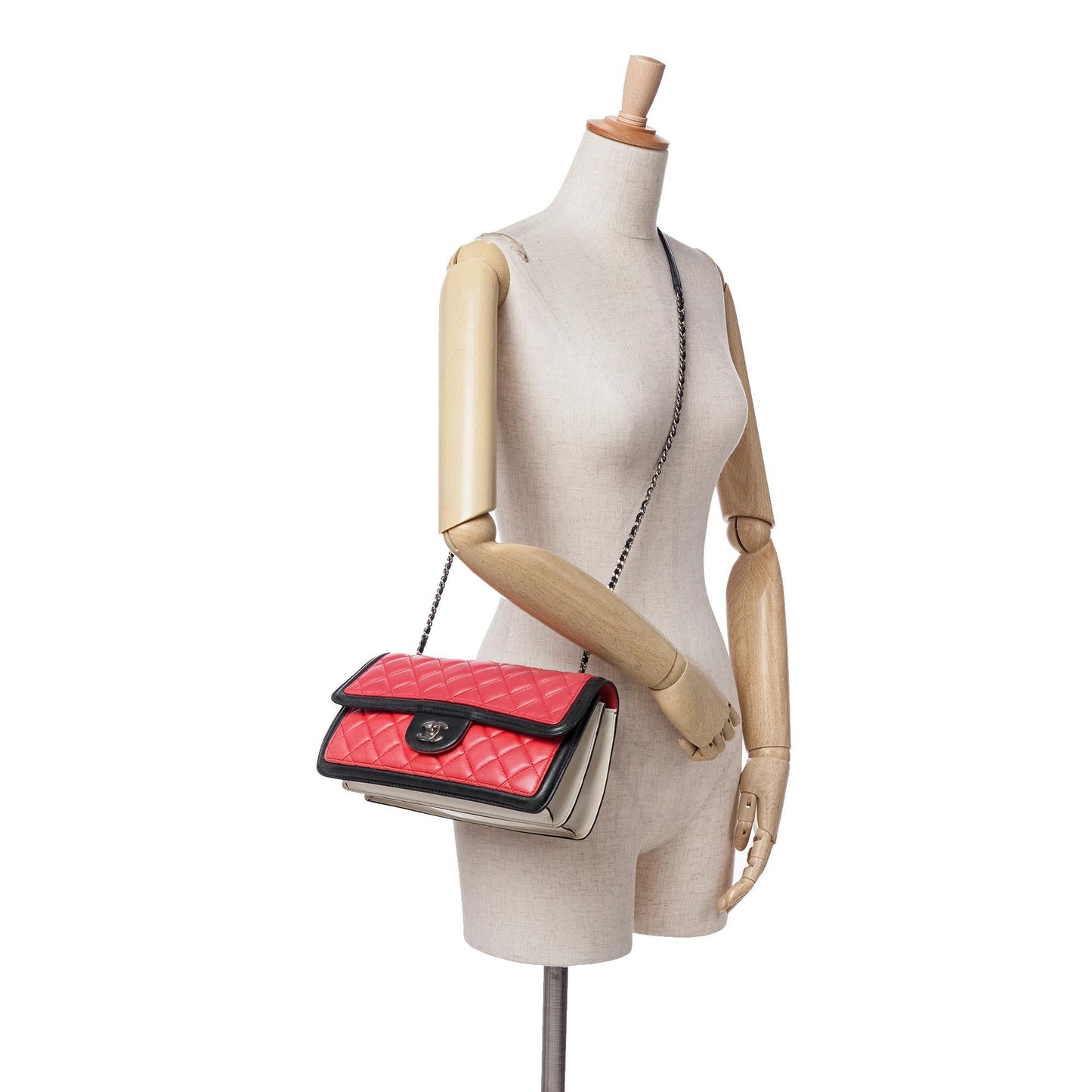 Chanel Medium Quilted Lambskin Grosgrain Two Tone Flap