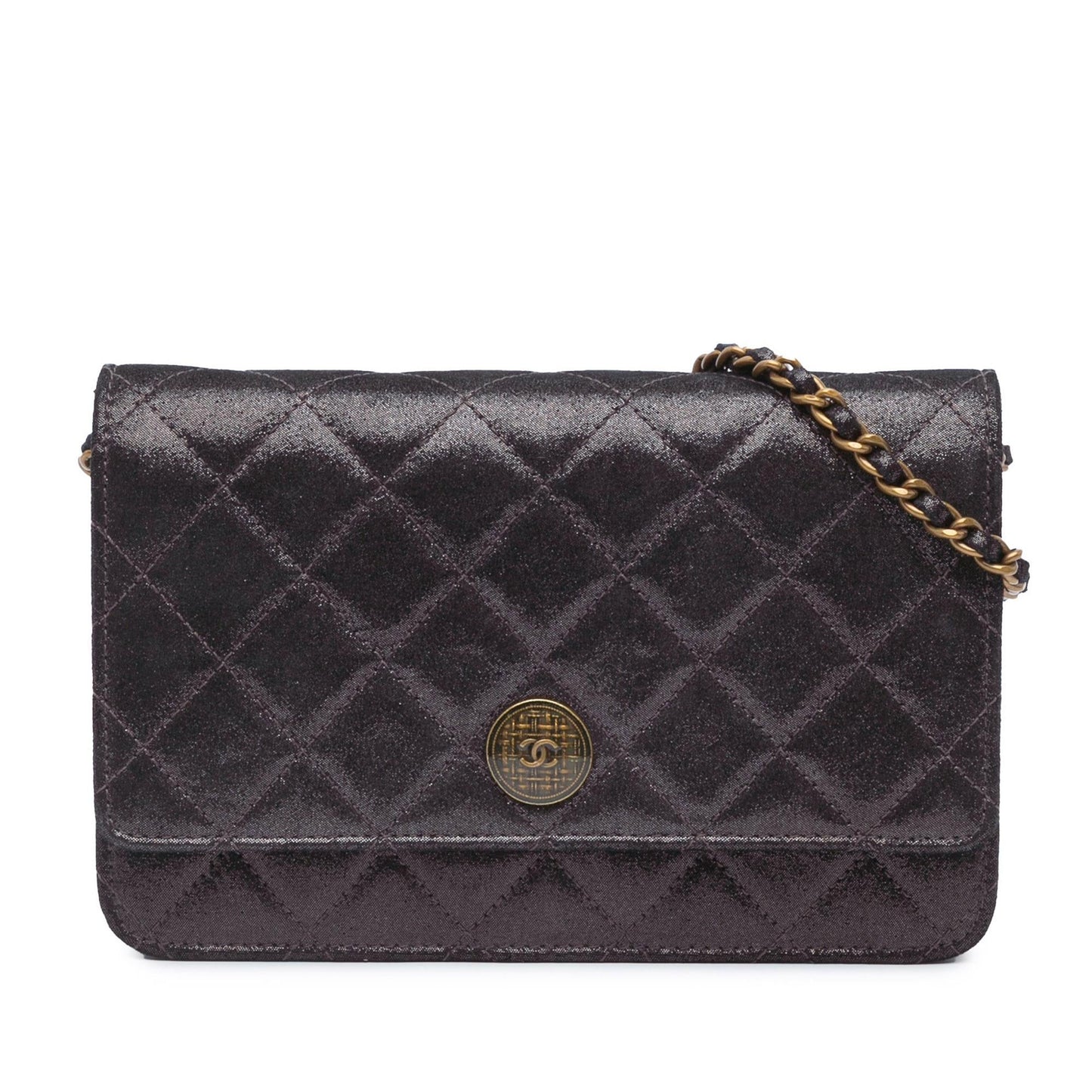 Chanel Metiers d’Art Quilted Iridescent Lambskin Tartan Button Wallet On Chain