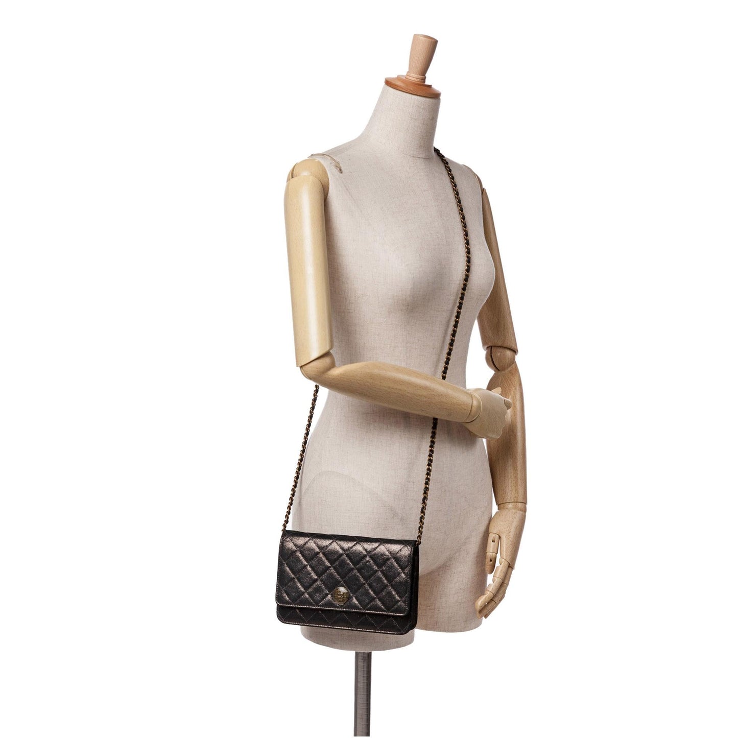 Chanel Metiers d’Art Quilted Iridescent Lambskin Tartan Button Wallet On Chain