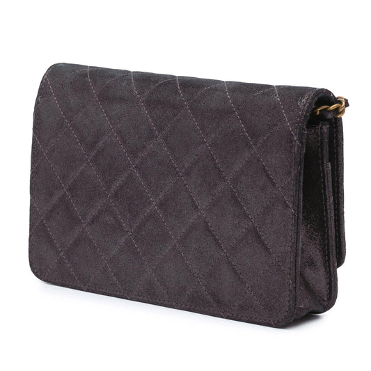 Chanel Metiers d’Art Quilted Iridescent Lambskin Tartan Button Wallet On Chain