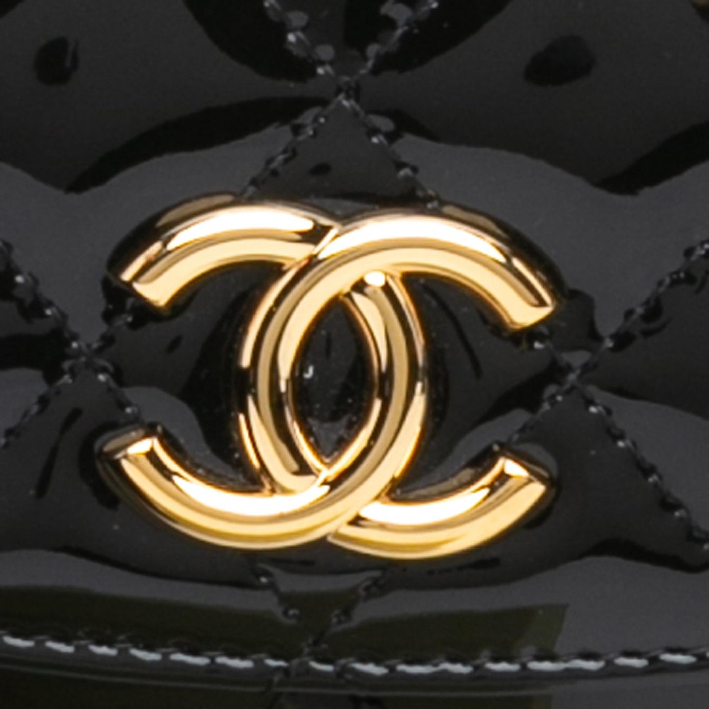 Chanel Mini CC Quilted Patent Leather Top Handle Clutch with Chain