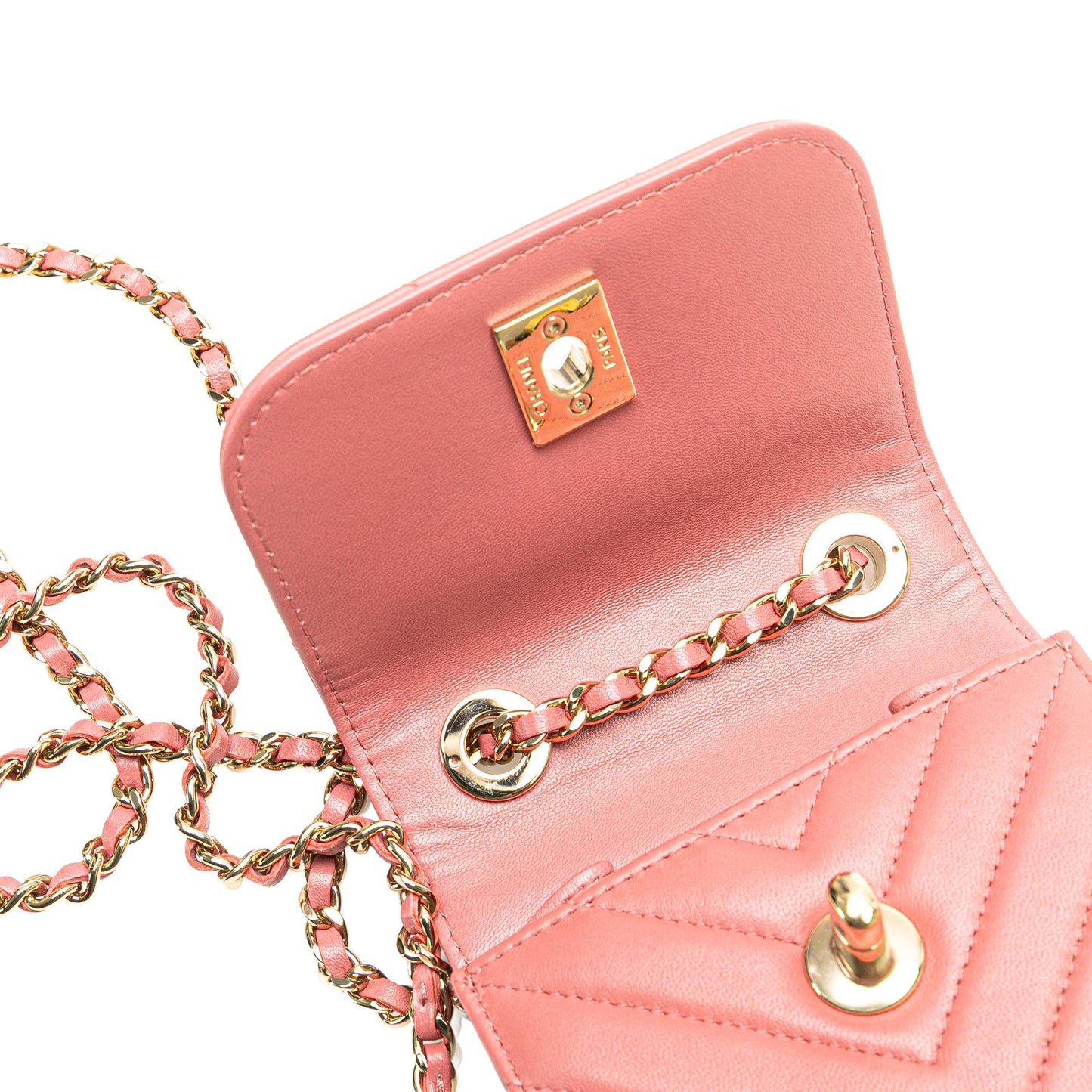 Chanel Mini Chevron Lambskin Trendy CC Chain Wallet