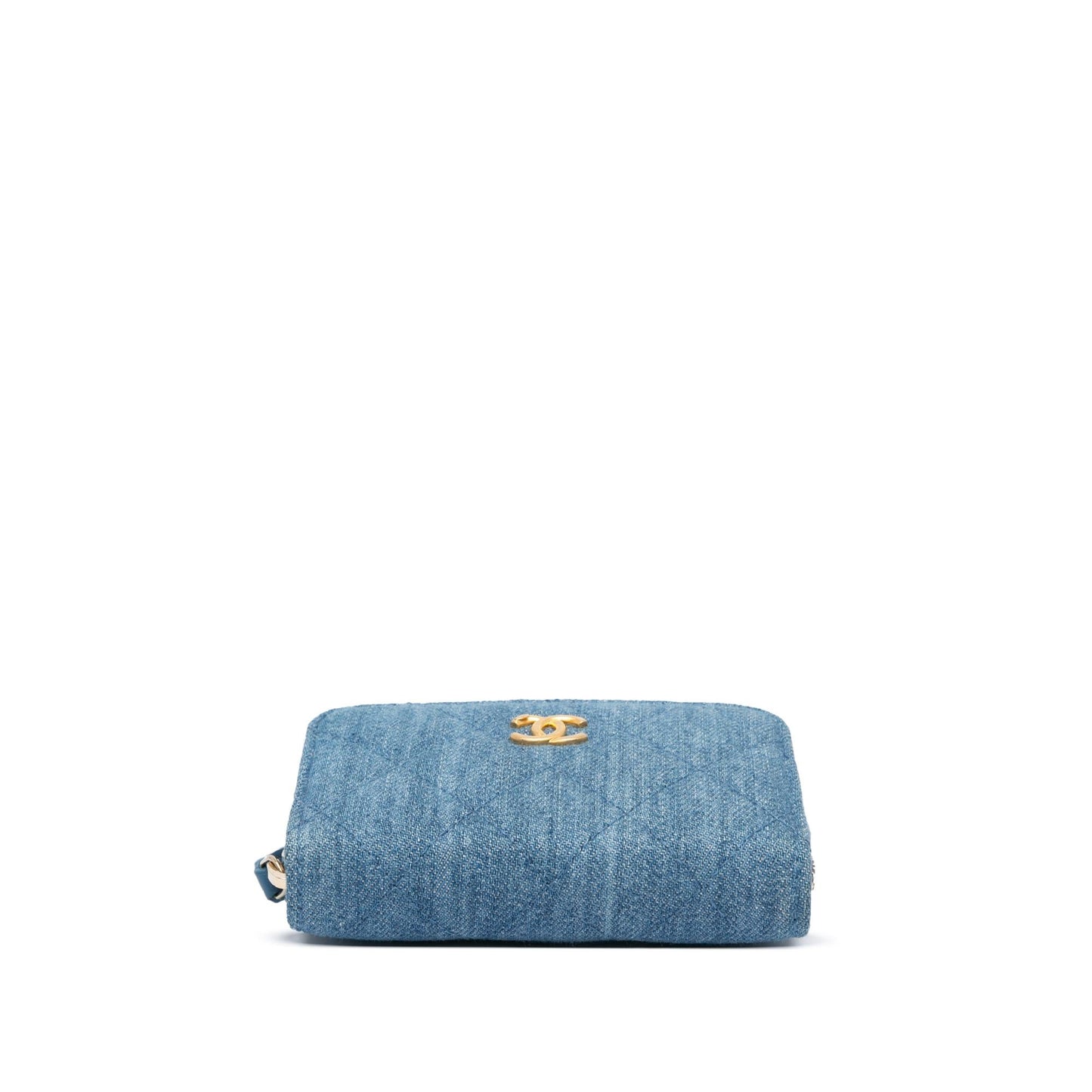 Chanel Mini Denim Pearl Crush Card Holder On Chain