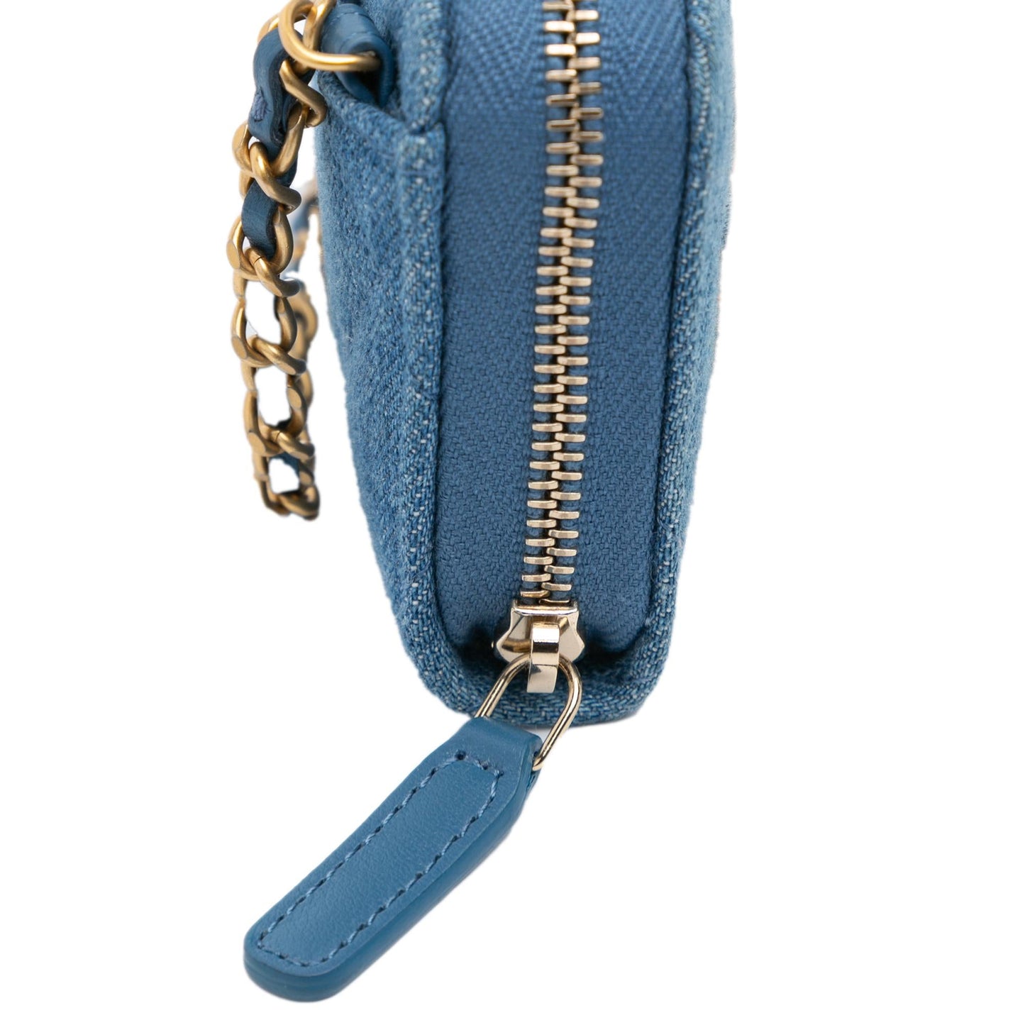 Chanel Mini Denim Pearl Crush Card Holder On Chain