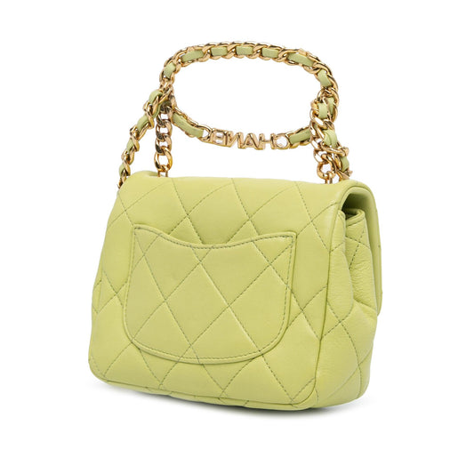 Chanel Mini Quilted Lambskin Oval Logo Chain Top Handle Flap