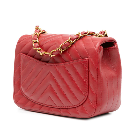 Chanel Mini Square Classic Chevron Lambskin Single Flap