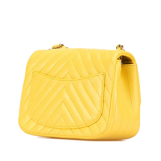 Chanel Mini Square Classic Chevron Lambskin Single Flap