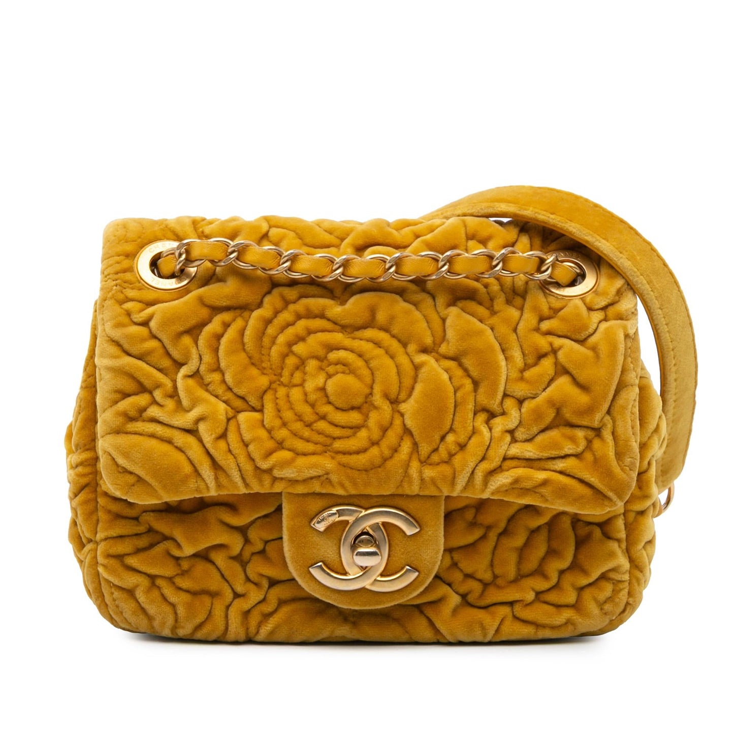 Chanel Mini Square Velvet Camellia Embossed Flap