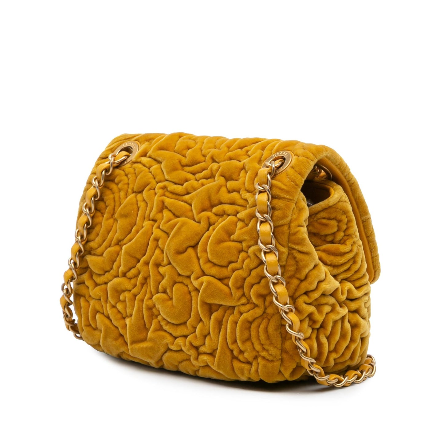 Chanel Mini Square Velvet Camellia Embossed Flap