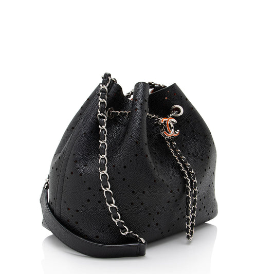 Chanel Perforated Caviar Leather Drawstring Bucket Bag