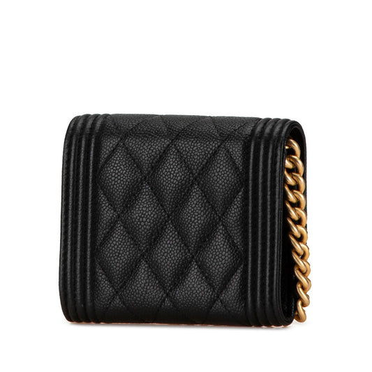 Chanel Quilted Caviar Boy Card Holder with Chain