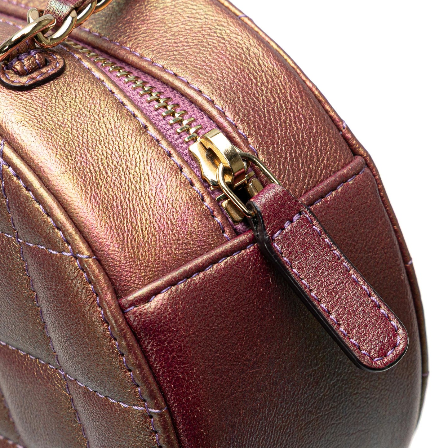 Chanel Quilted Iridescent Lambskin Round Clutch With Chain