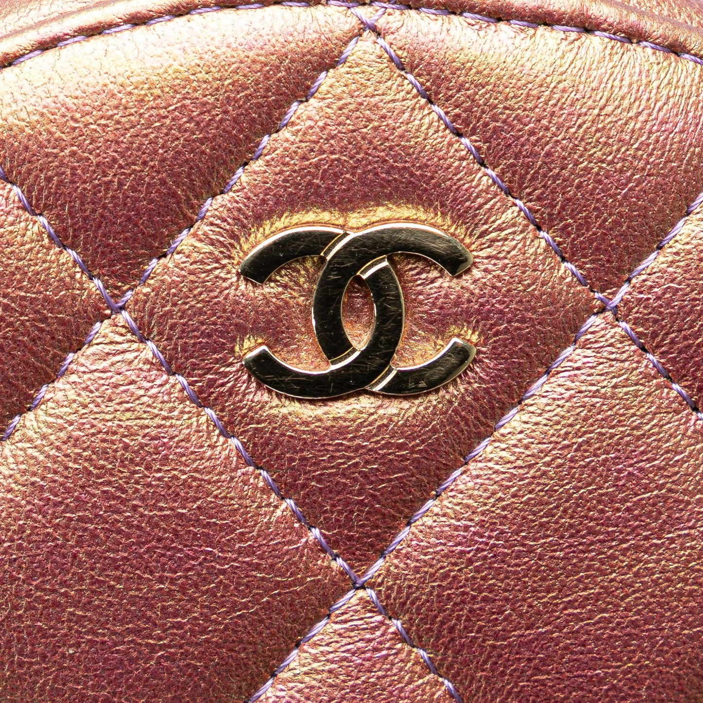 Chanel Quilted Iridescent Lambskin Round Clutch With Chain
