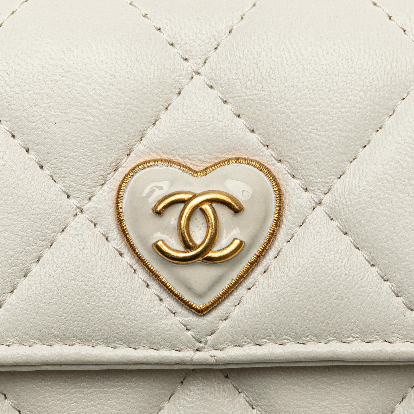 Chanel Quilted Lambskin Coco Love Card Holder On Chain