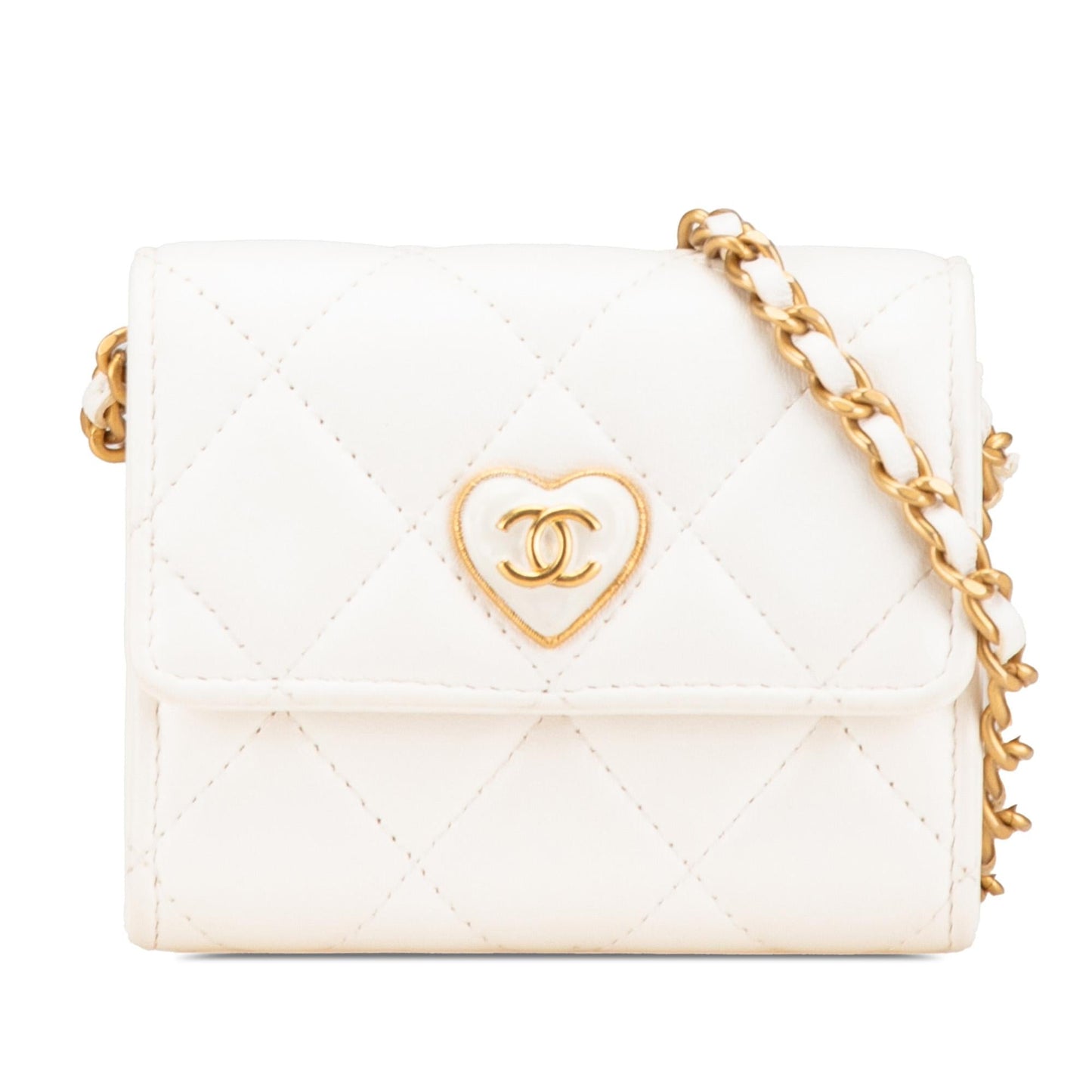 Chanel Quilted Lambskin Coco Love Card Holder On Chain