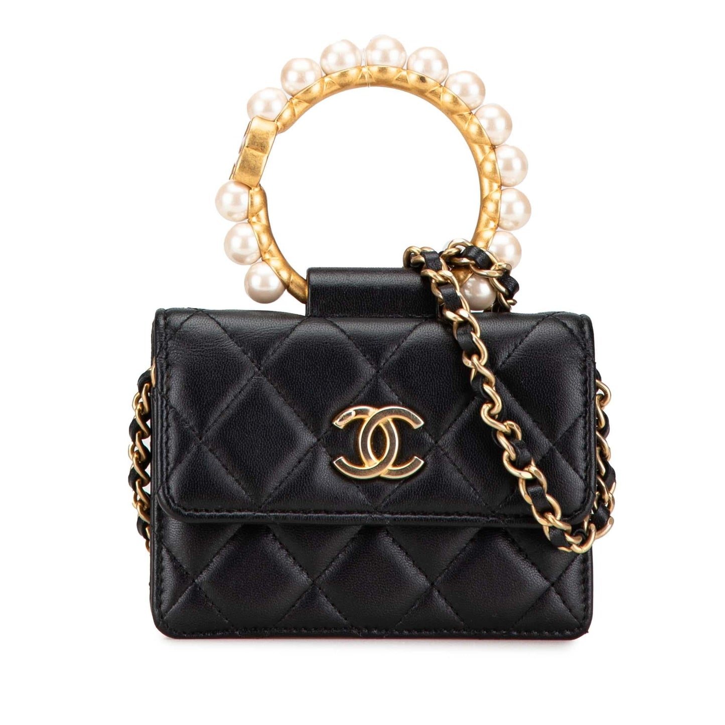 Chanel Quilted Lambskin Pearl Crown Clutch On Chain