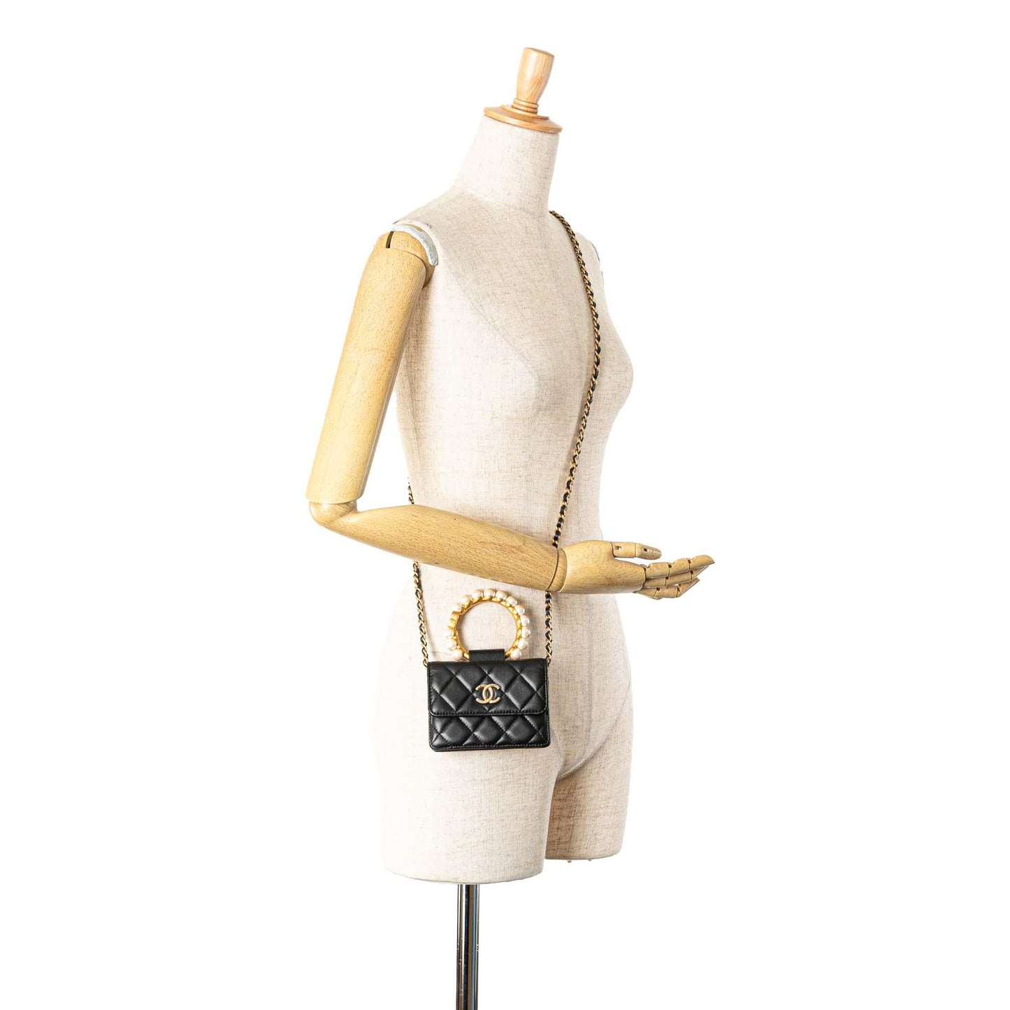 Chanel Quilted Lambskin Pearl Crown Clutch On Chain