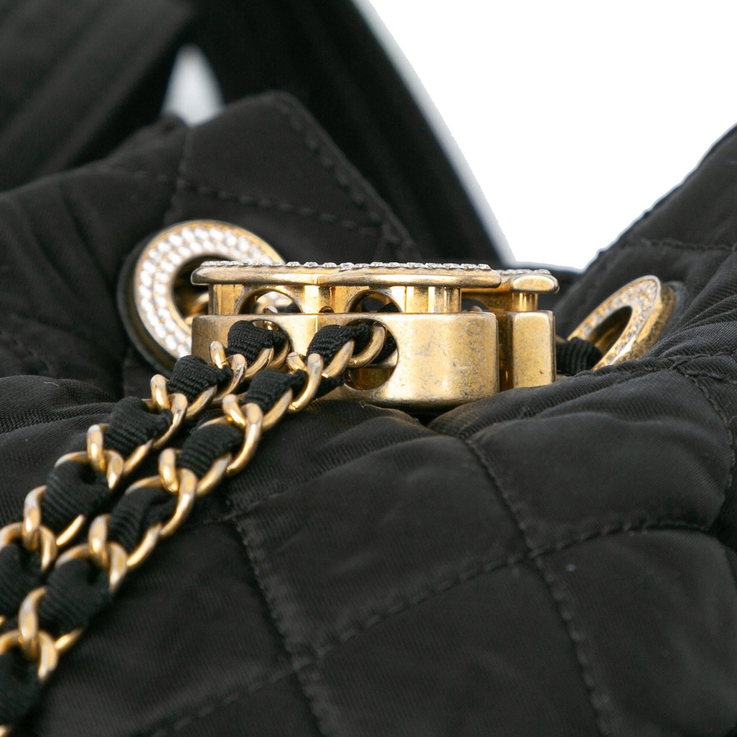 Chanel Quilted Nylon Crystal CC Drawstring Sling Bag