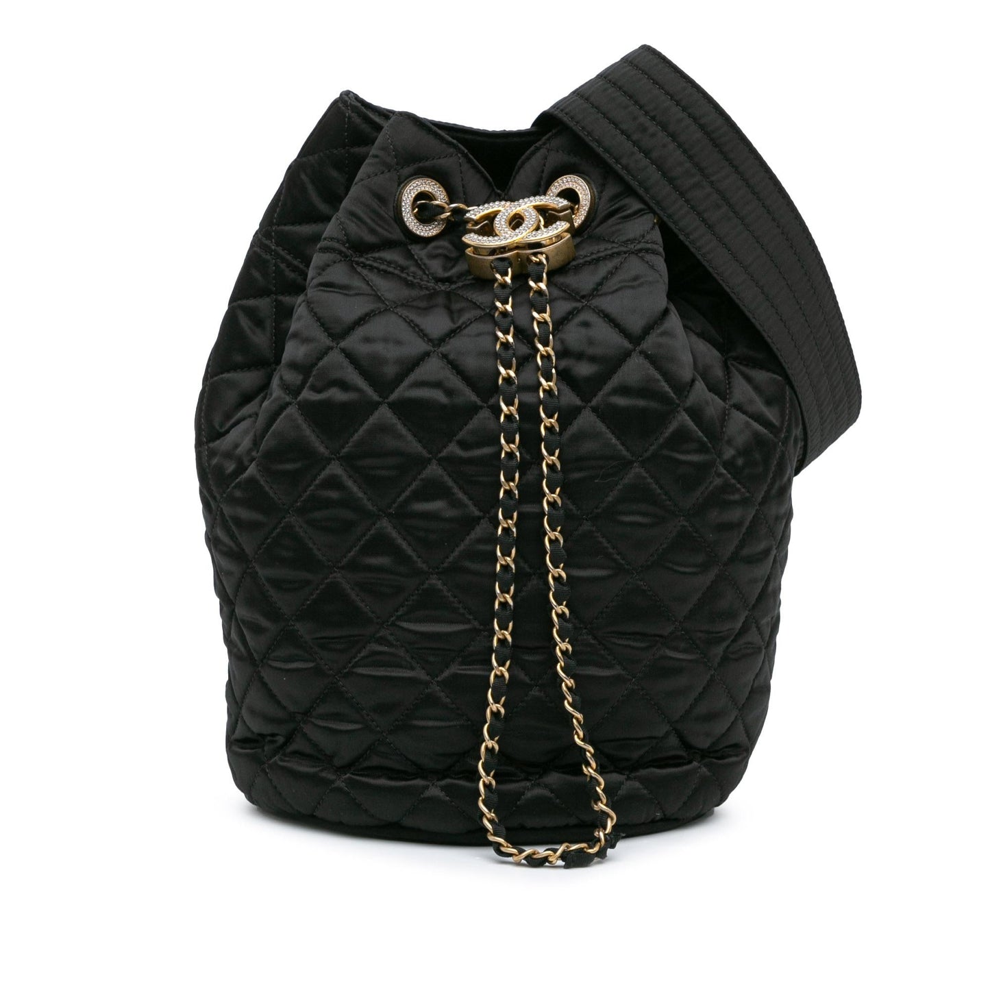 Chanel Quilted Nylon Crystal CC Drawstring Sling Bag