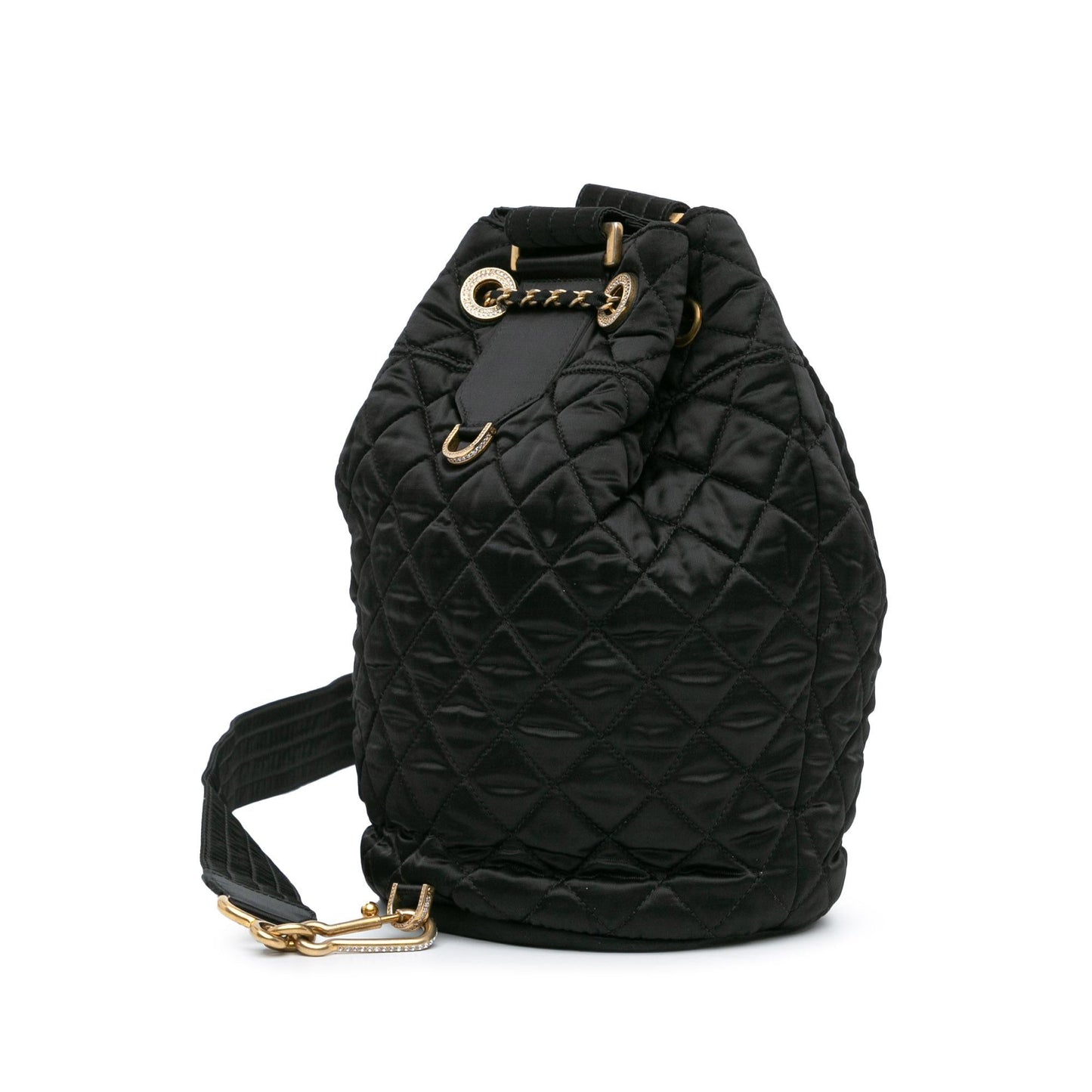Chanel Quilted Nylon Crystal CC Drawstring Sling Bag
