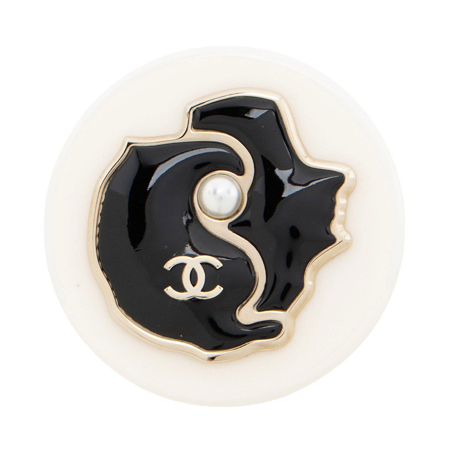 Chanel Resin Pearl Coco CC Profile Brooch
