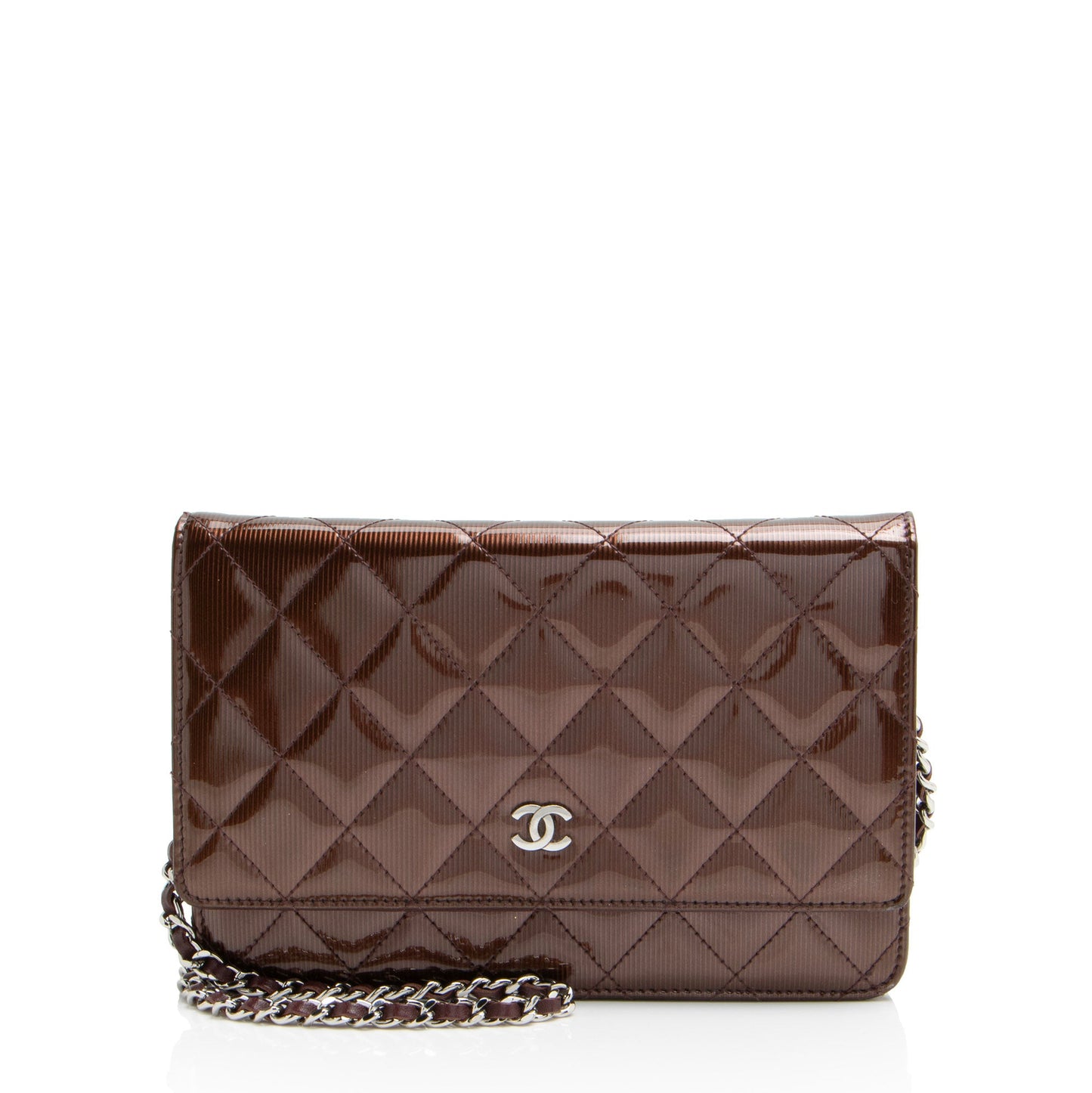 Chanel Striated Patent Leather Classic Wallet on Chain