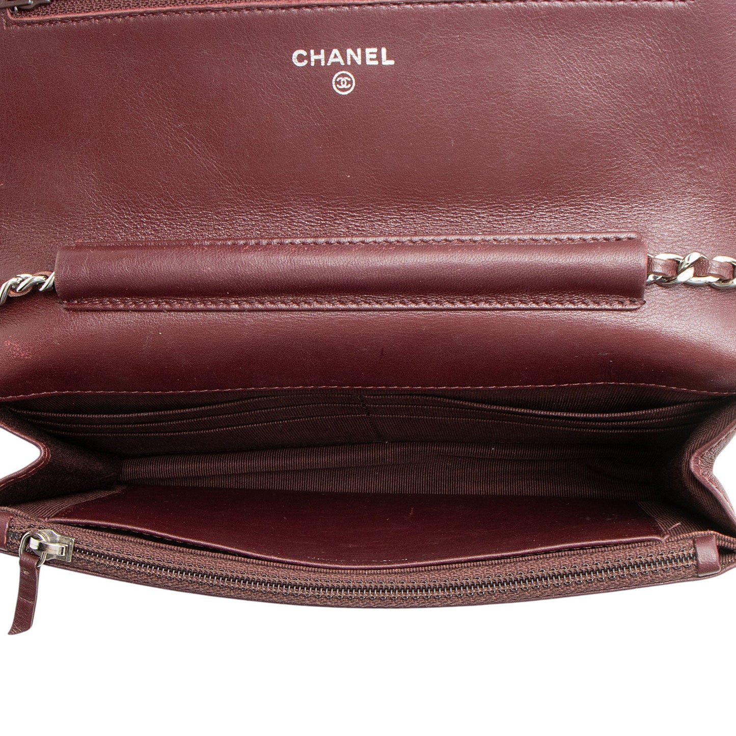 Chanel Striated Patent Leather Classic Wallet on Chain