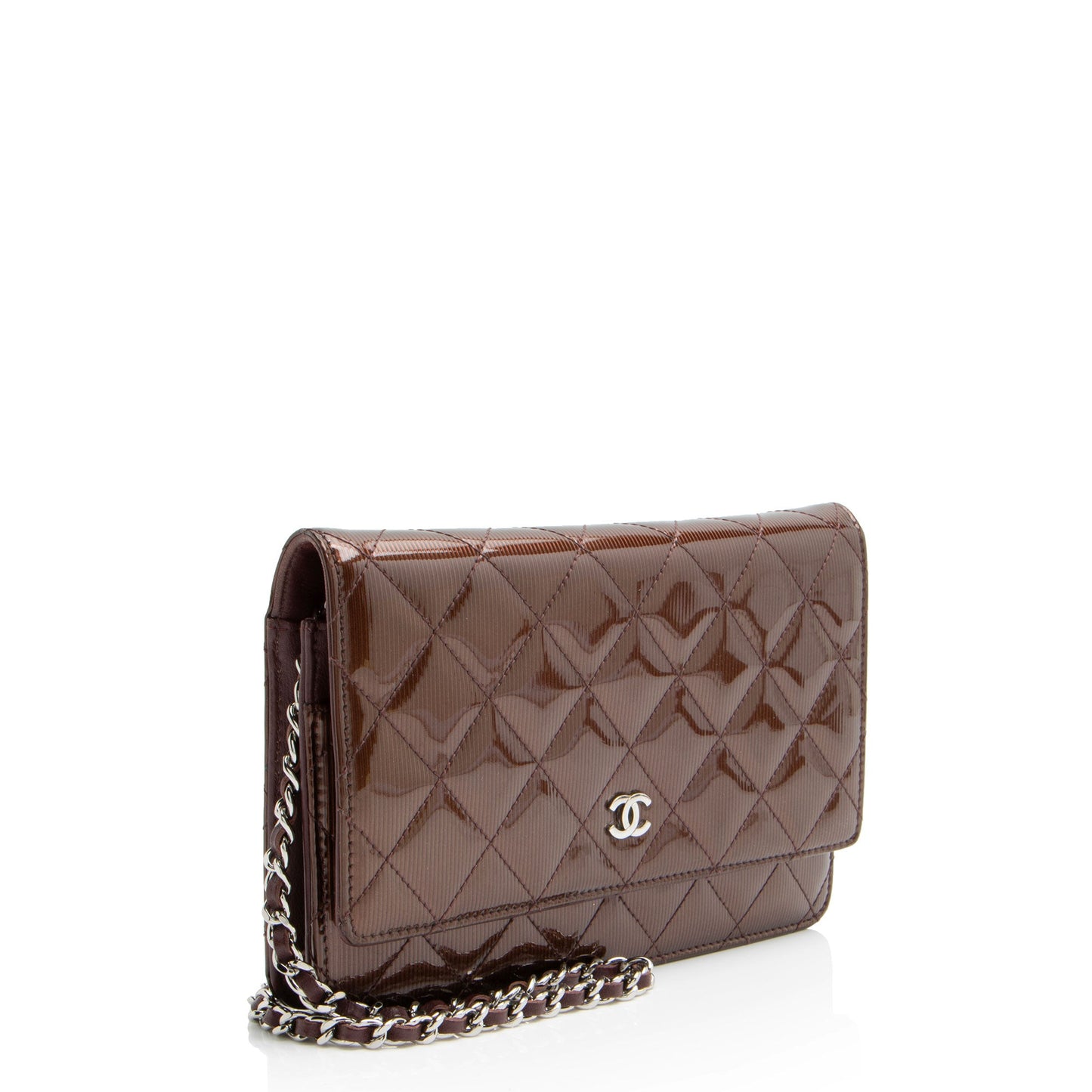 Chanel Striated Patent Leather Classic Wallet on Chain