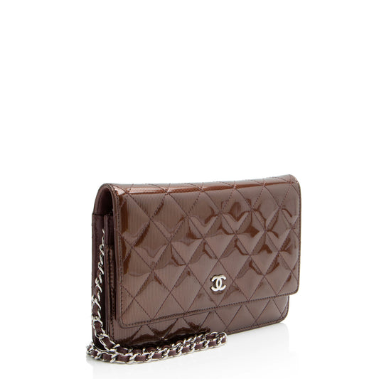 Chanel Striated Patent Leather Classic Wallet on Chain