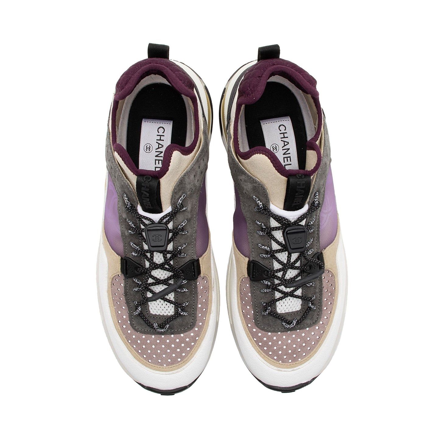 Chanel Suede Calfskin Quilted Fabric CC Sneakers - Size 10 / 40 (SHF-dKSiYL)
