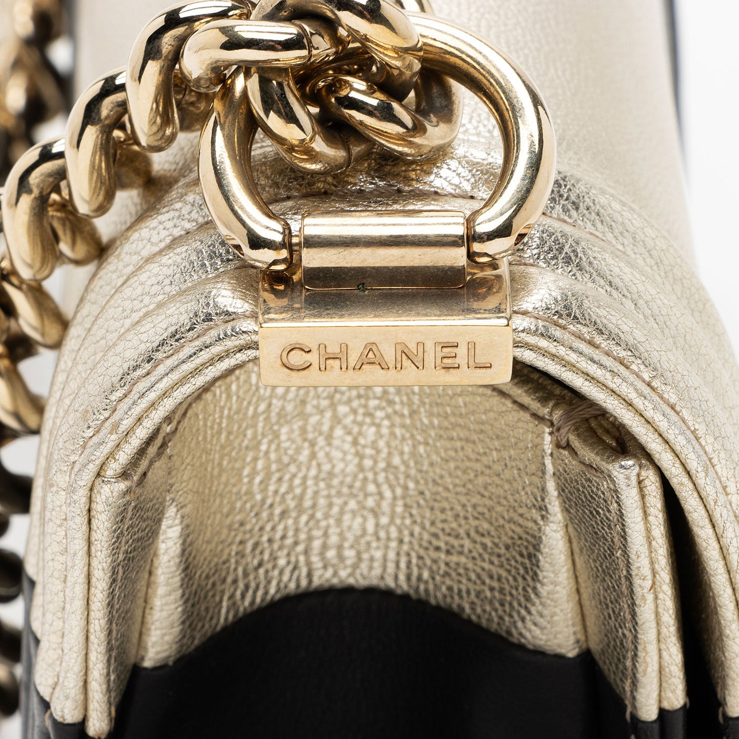 Chanel Two Tone Calfskin Goatskin Small Boy Bag