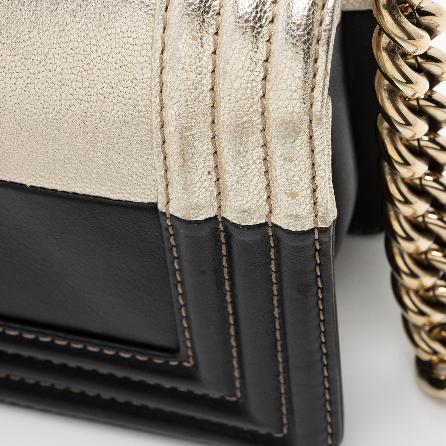 Chanel Two Tone Calfskin Goatskin Small Boy Bag