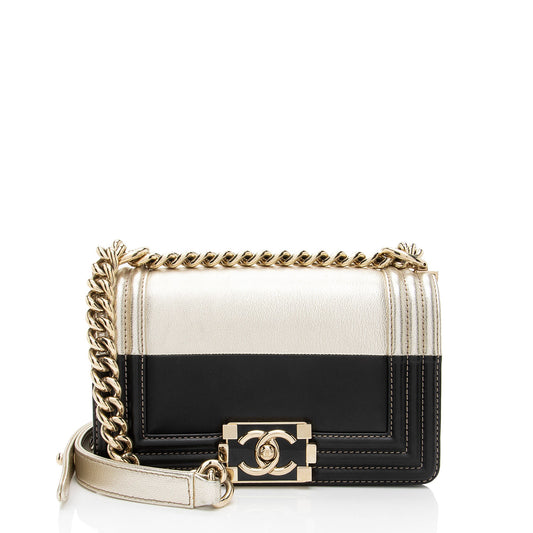 Chanel Two Tone Calfskin Goatskin Small Boy Bag