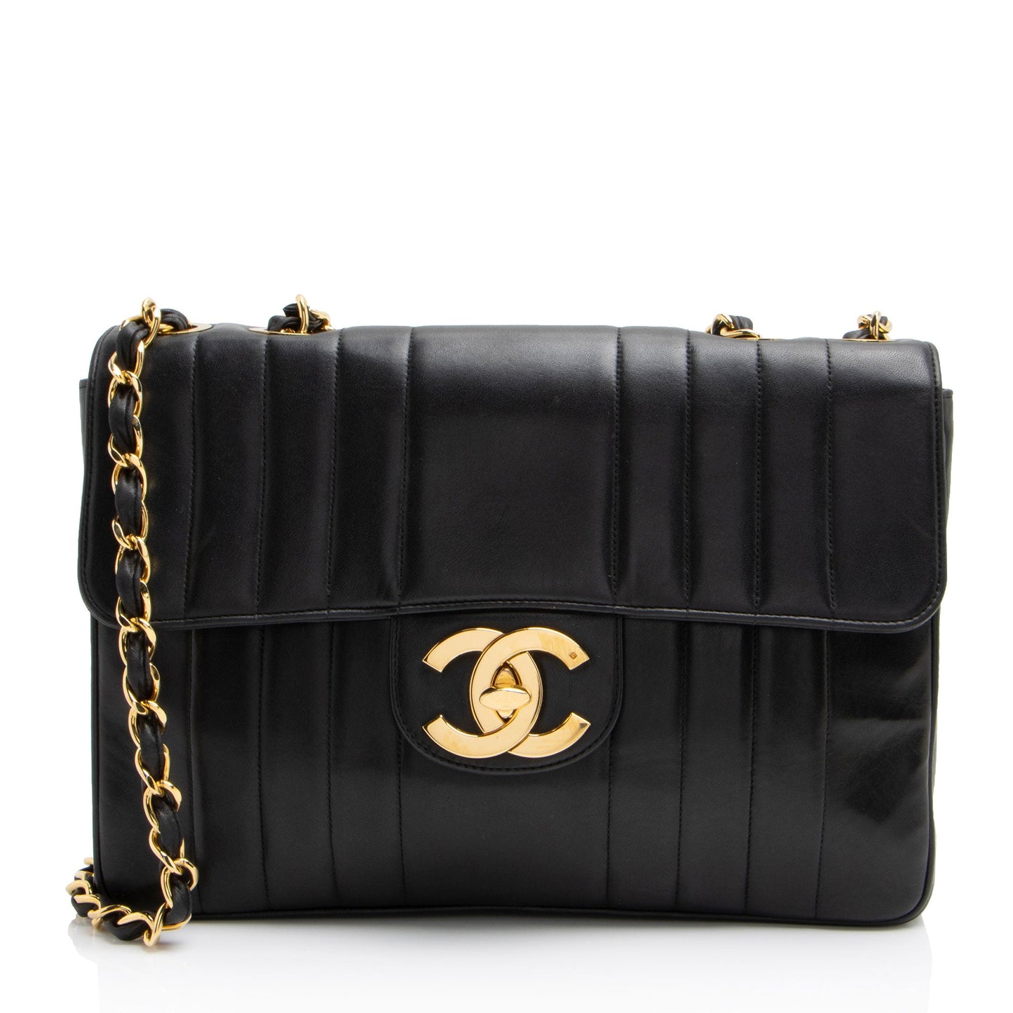 Chanel Vintage Vertical Quilted Lambskin XL Jumbo Single Flap Bag