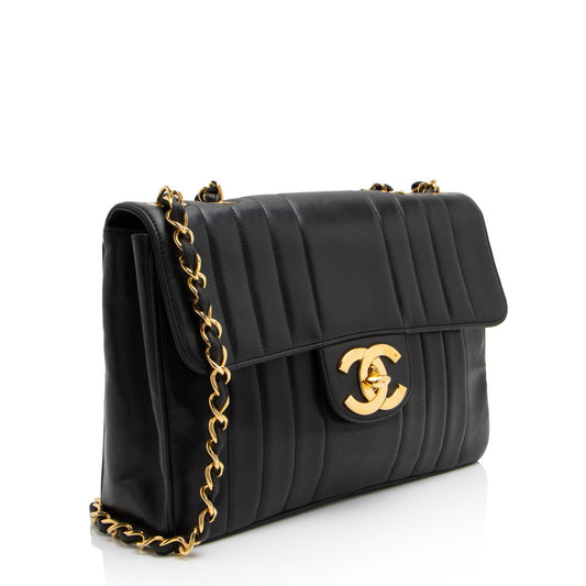 Chanel Vintage Vertical Quilted Lambskin XL Jumbo Single Flap Bag