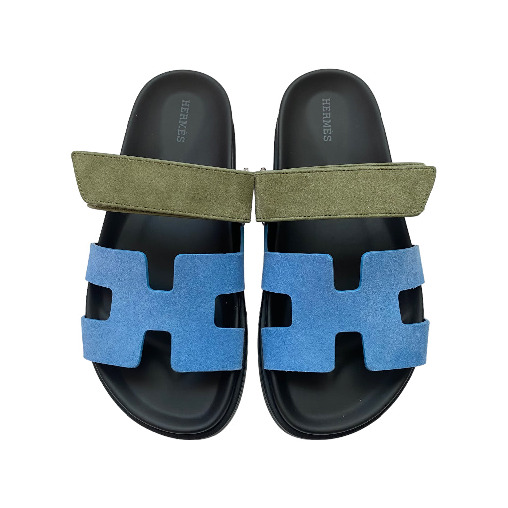 Hermes Chypre Sandal Bleu Cameo / Vert Celadon