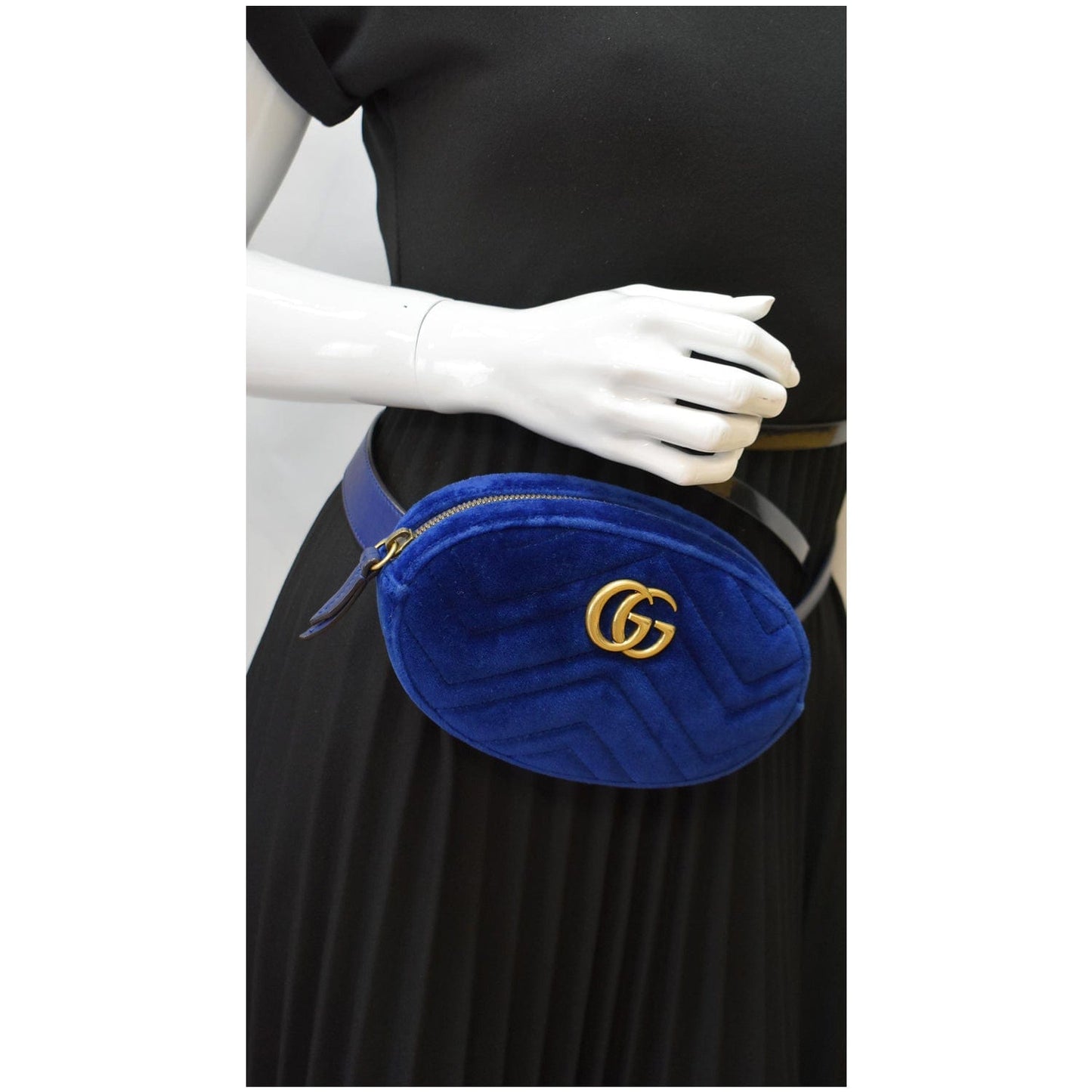 GUCCI GG Marmont Matelasse Velvet Belt Bag Blue 476434