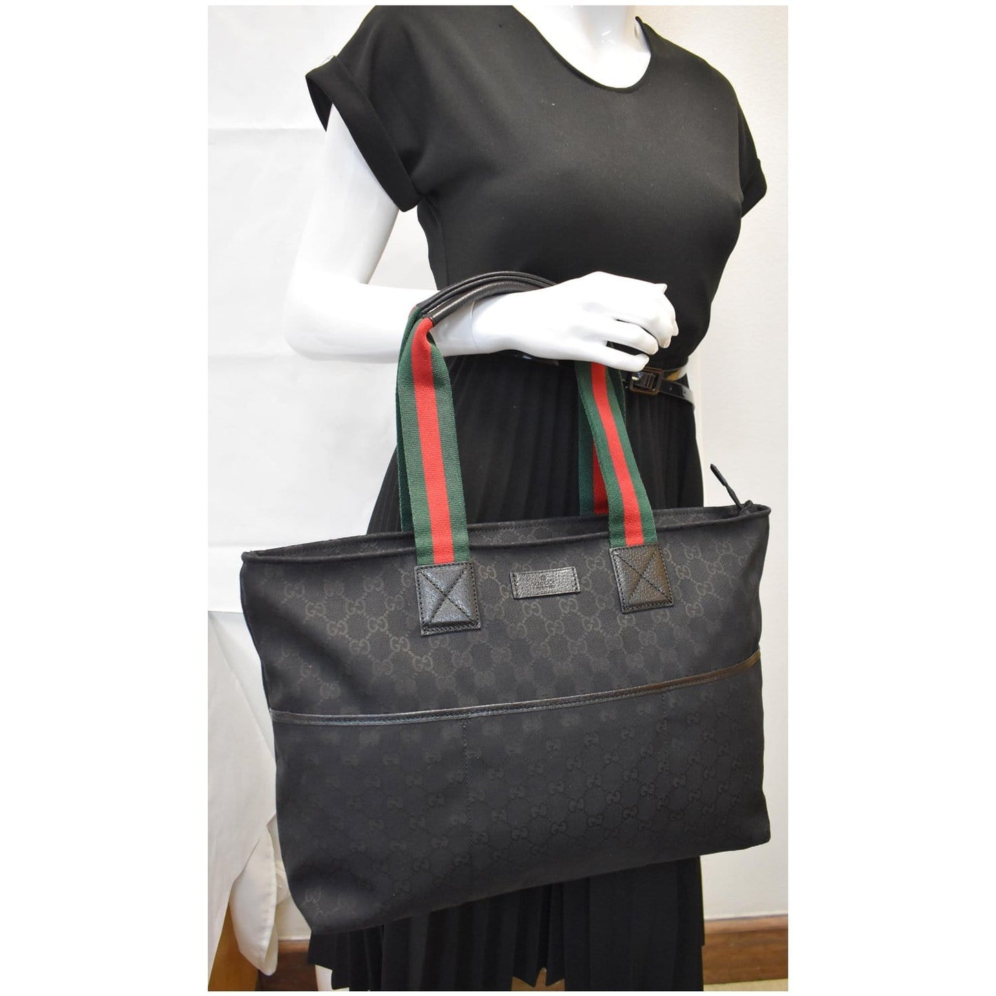 GUCCI GG Monogram Web Large Diaper Tote Bag Black