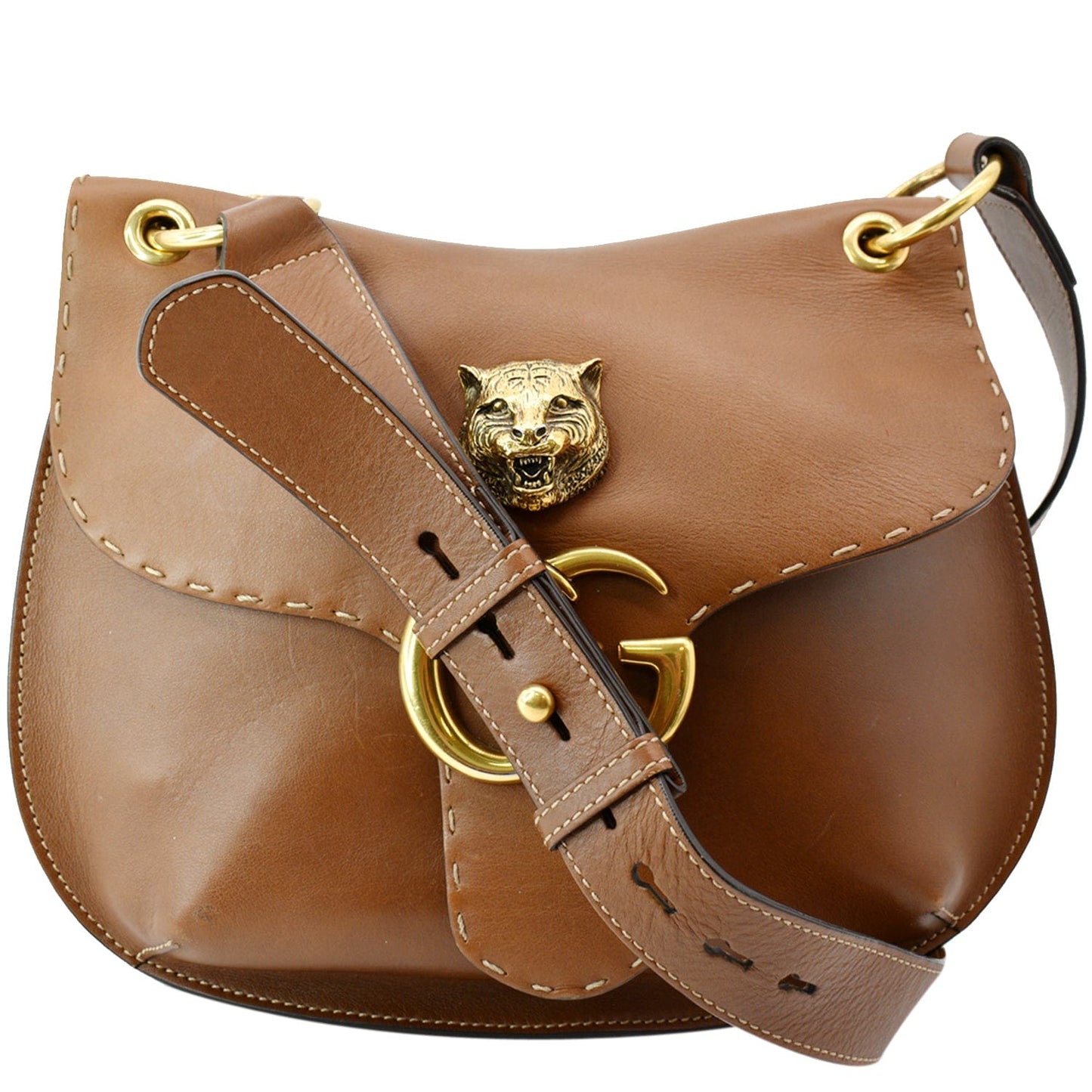 GUCCI GG Marmont Calfskin Leather Shoulder Bag Brown 409154