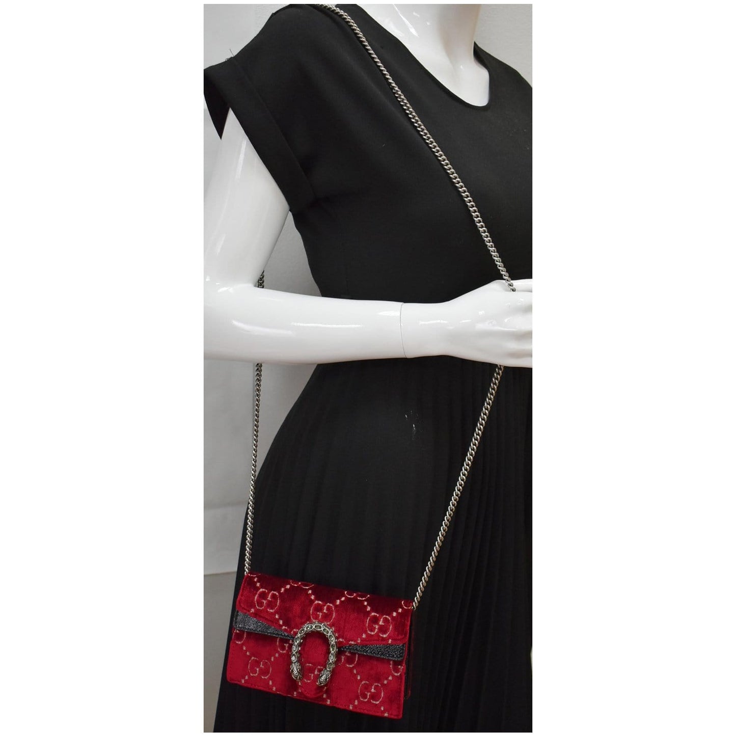 GUCCI Dionysus Super Mini GG Velvet Shoulder Bag Red 476432