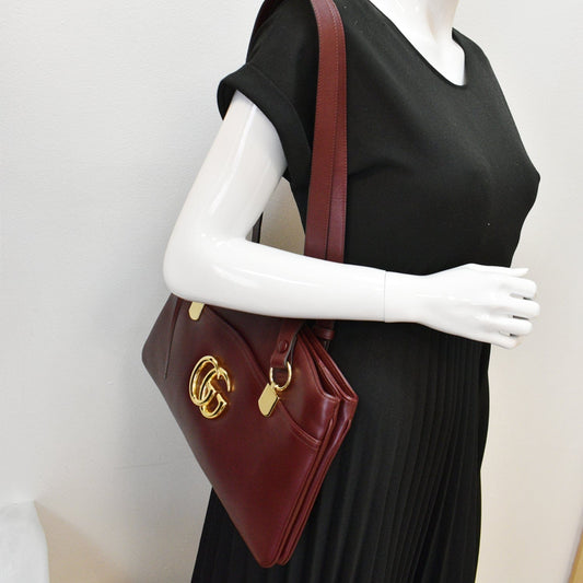 GUCCI Large Arli Leather Top Handle Shoulder Bag Burgundy 550130