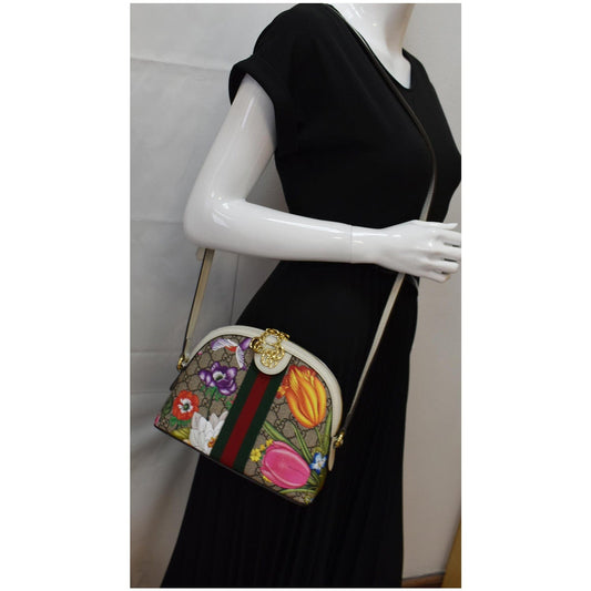 GUCCI Ophidia Flora Small Supreme Canvas Shoulder Bag Beige 499621