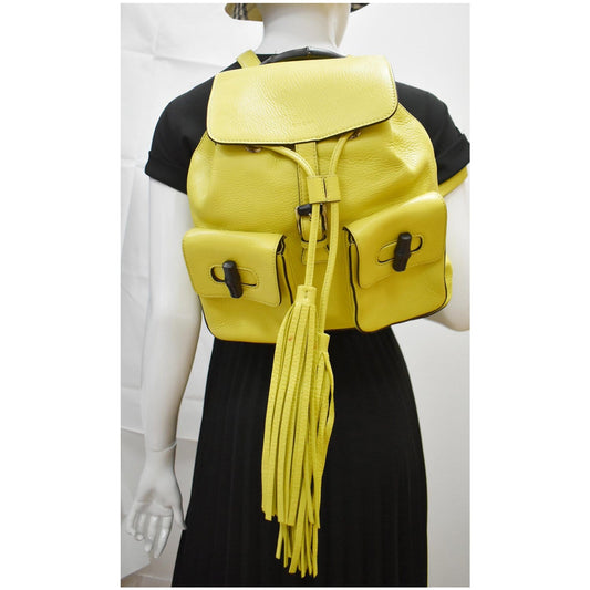 GUCCI Bamboo Pebbled Leather Backpack Bag Yellow 370833 - Last Call