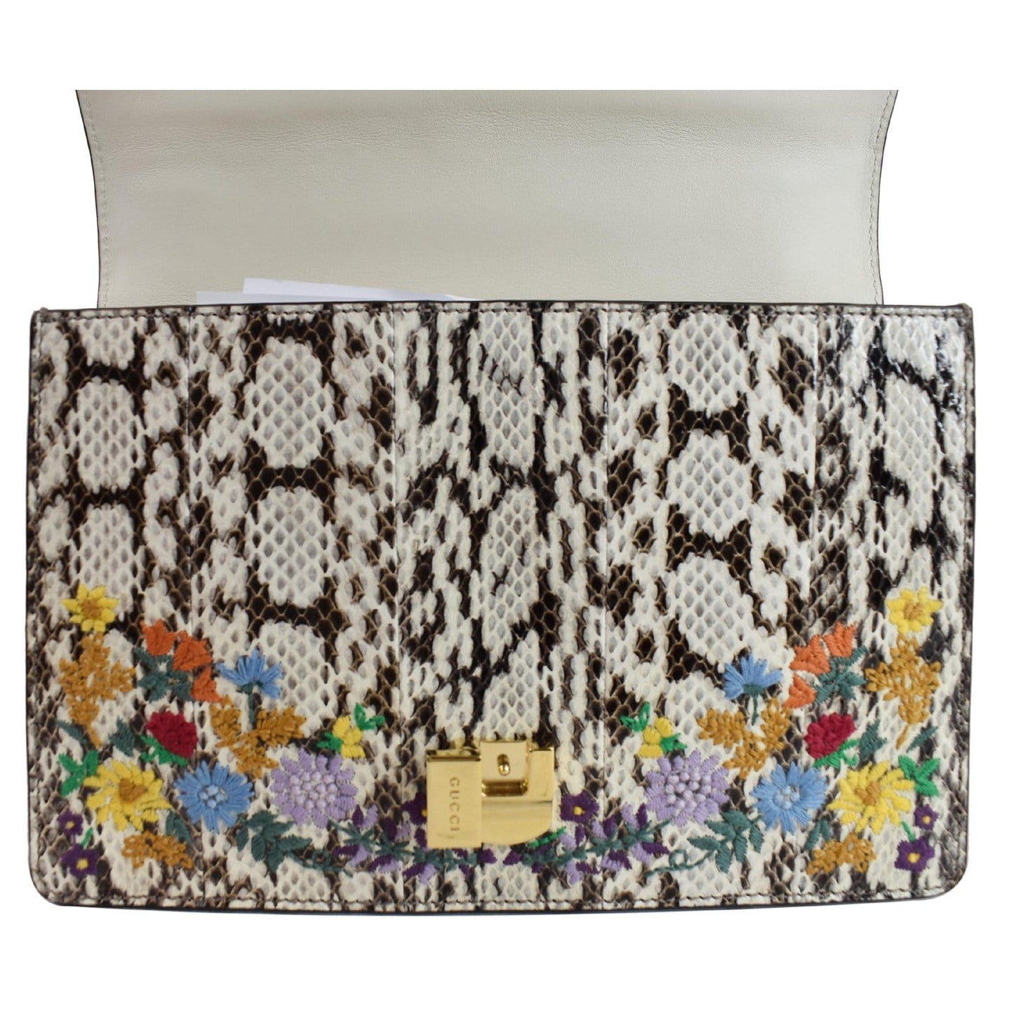 GUCCI Small Sylvie Floral Embroidered Roccia Snakeskin Shoulder Bag Multi 421882 - 25% OFF