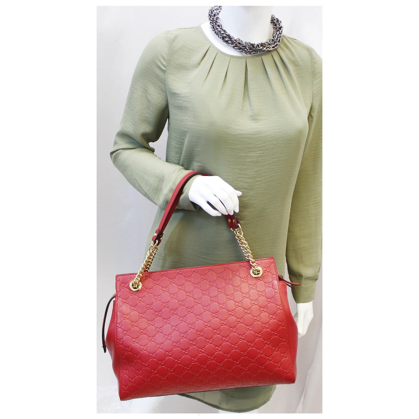 GUCCI Guccissima Leather Soft Signature Shoulder Bag Red