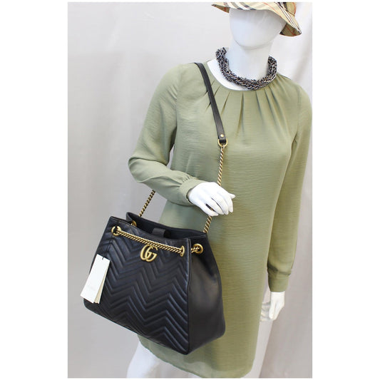 GUCCI GG Marmont Metelasse Medium Quilted Leather Shoulder Bag 453569 Black