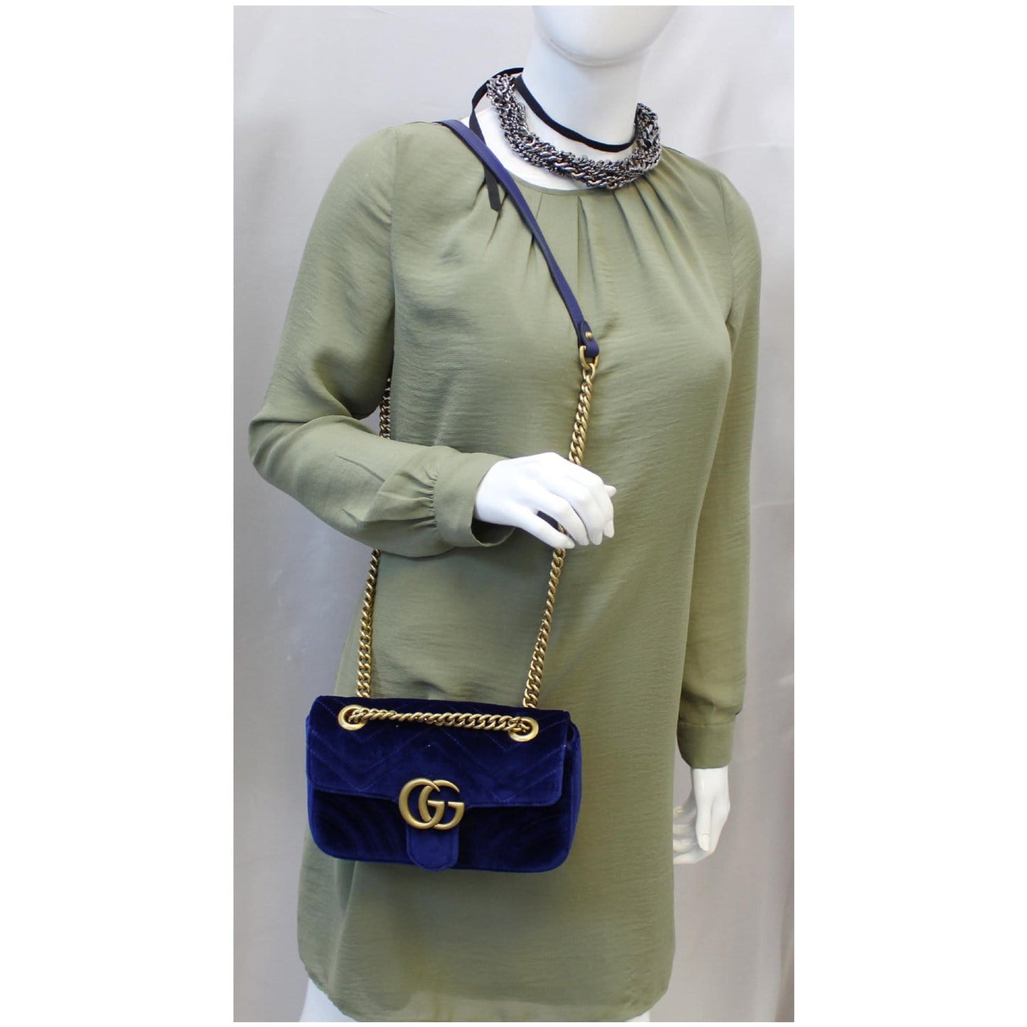 GUCCI GG Marmont Velvet Mini Shoulder Crossbody Bag Blue